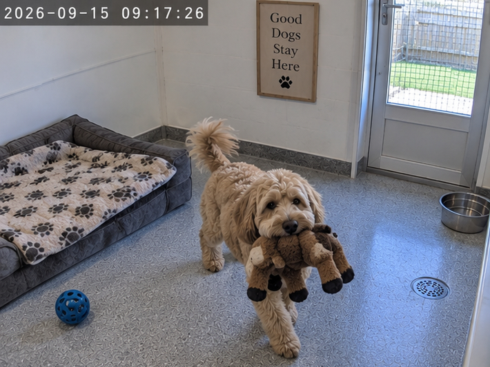 Bella in her Garden Suite at Meadowbrook Boarding Kennels